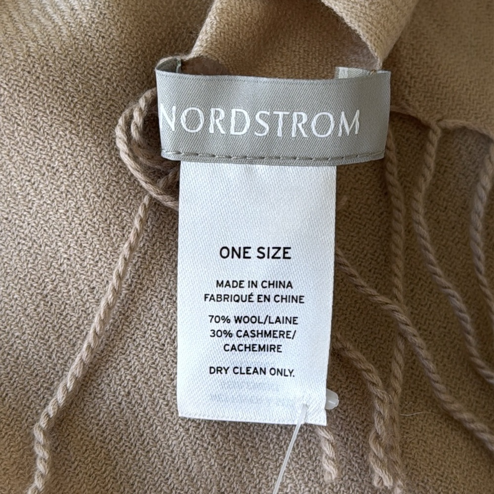 NWT NORDSTROM scarf tan brown wool cashmere fringe lightweight - Picture 4 of 4